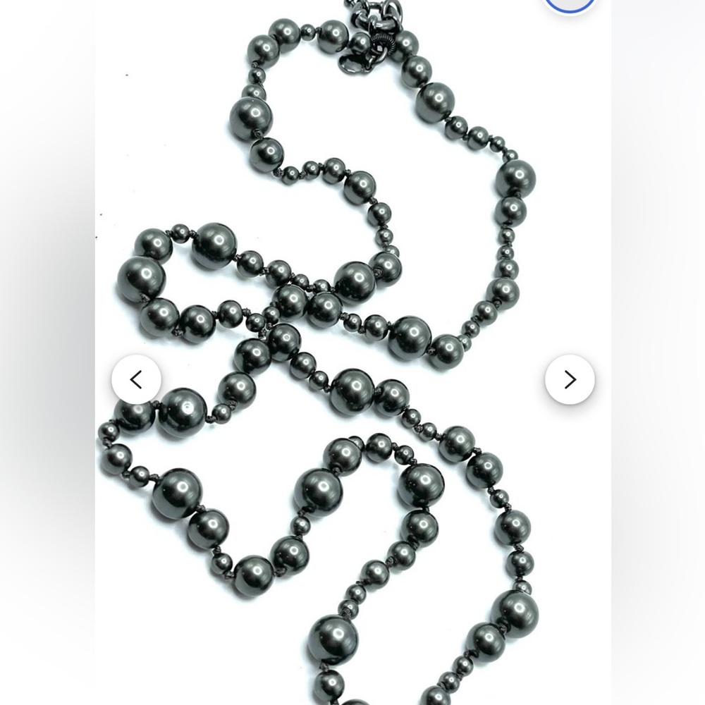 J Crew Charcoal Dark Gray Faux Pearl Heavy Station Necklace 33”